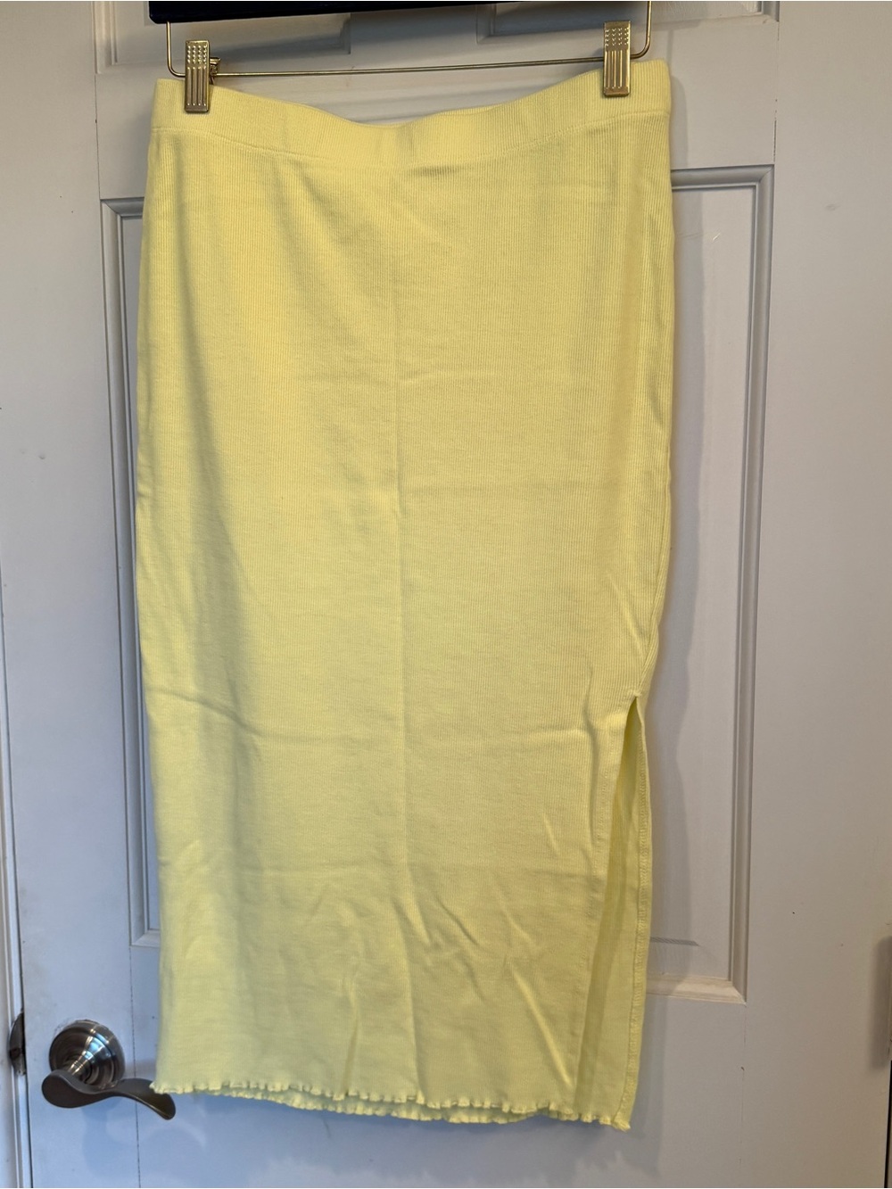 Women's Light Yellow Midi Skirt with Side Slit